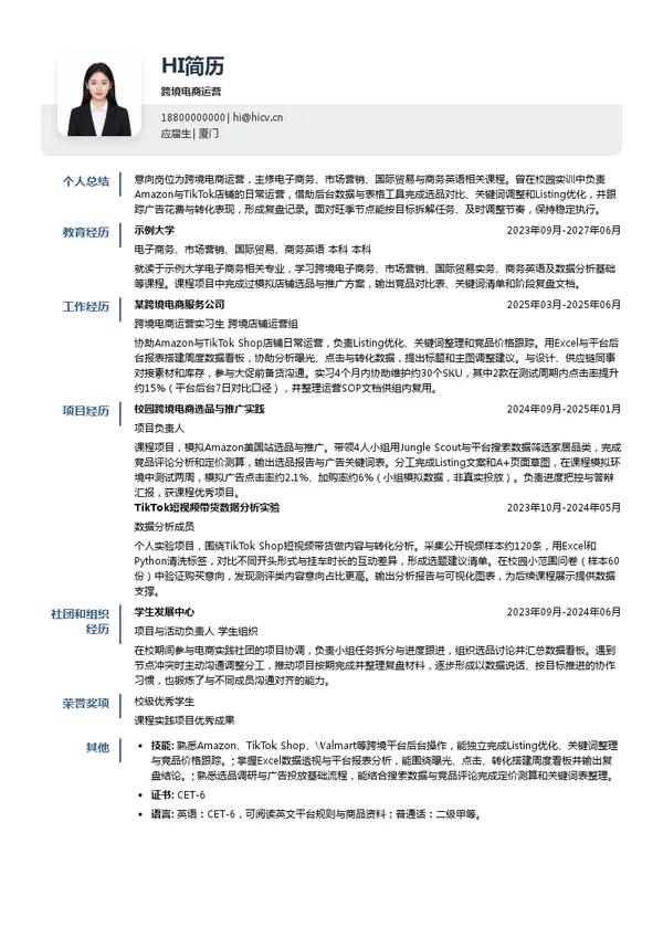 朗驰科技跨境电商运营投递简历模板