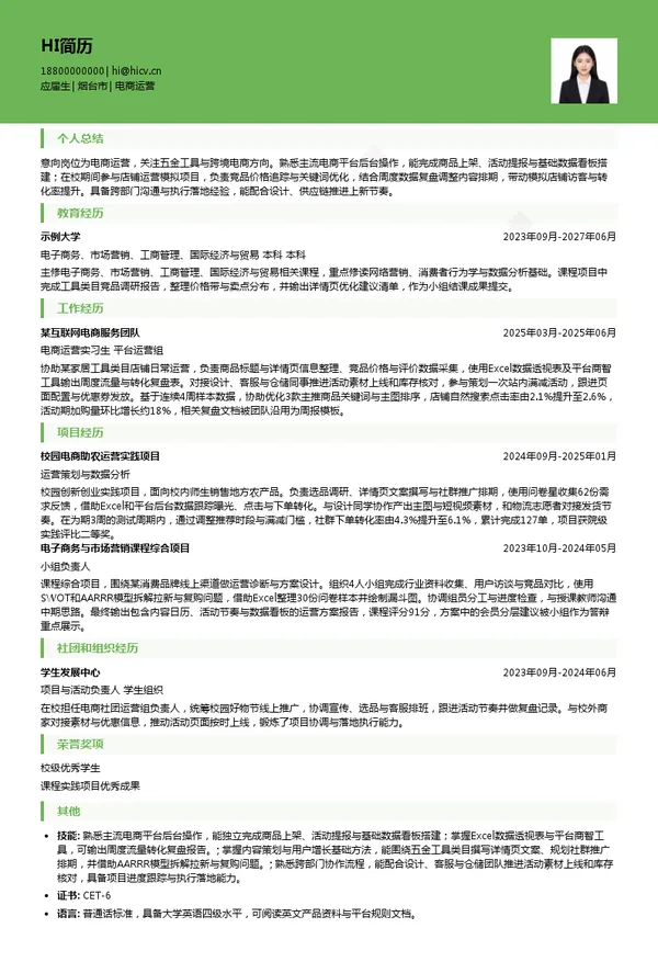 绿林工具电商运营投递简历模板