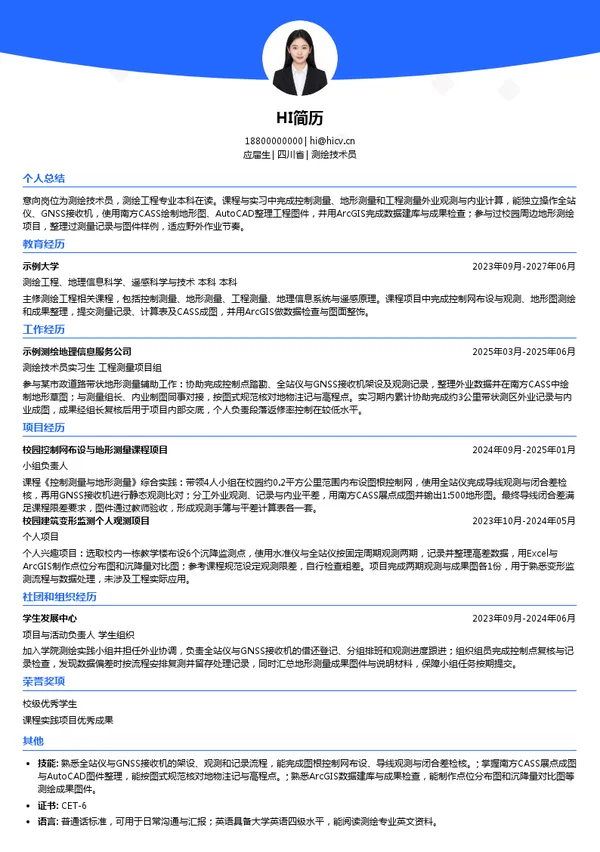 四川省自然资源投资集团有限责任公司测绘技术员投递简历模板