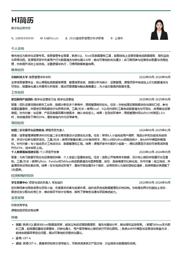 数字化运营专员简历模板