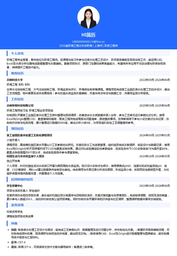 环保工程师简历模板