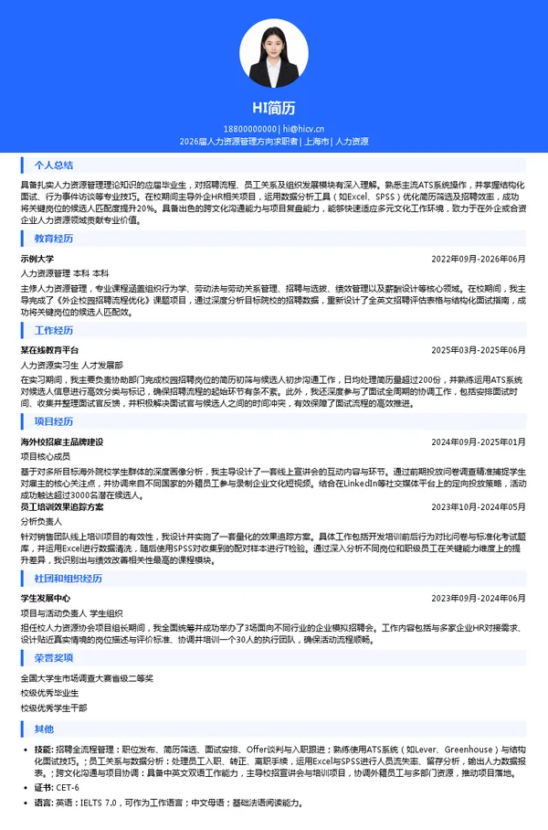 英文人力资源简历模板