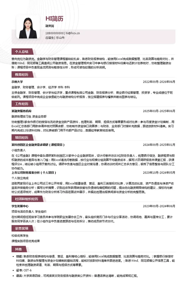 乐山科创集团融资岗投递简历模板