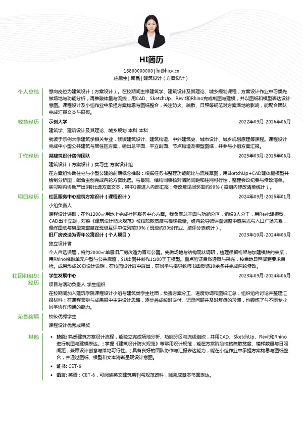 江西省建筑设计研究总院建筑设计（方案设计）投递简历模板