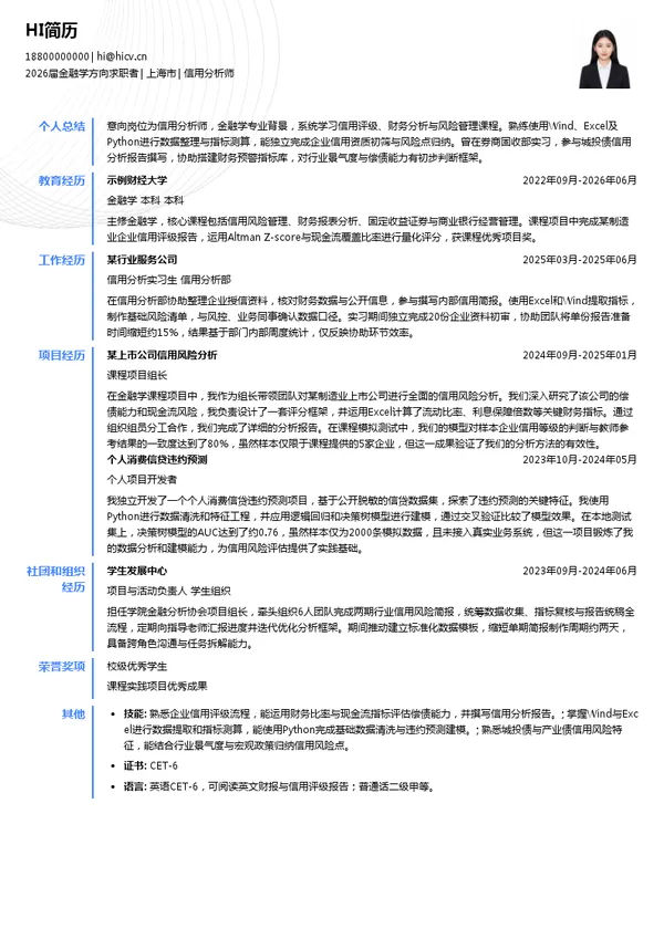 信用分析师简历模板