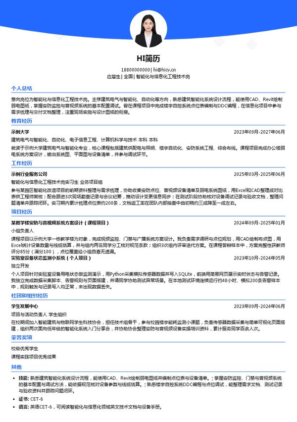 中建电子智能化与信息化工程技术岗投递简历模板
