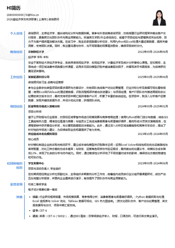英文咨询顾问简历模板