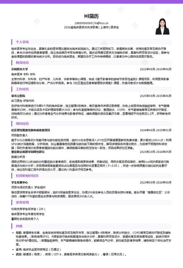 简历范文医学生简历模板