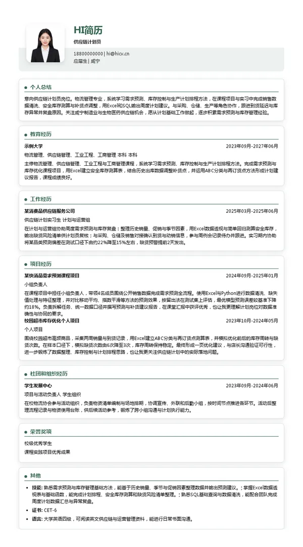 稳健医疗(崇阳)供应链计划员投递简历模板