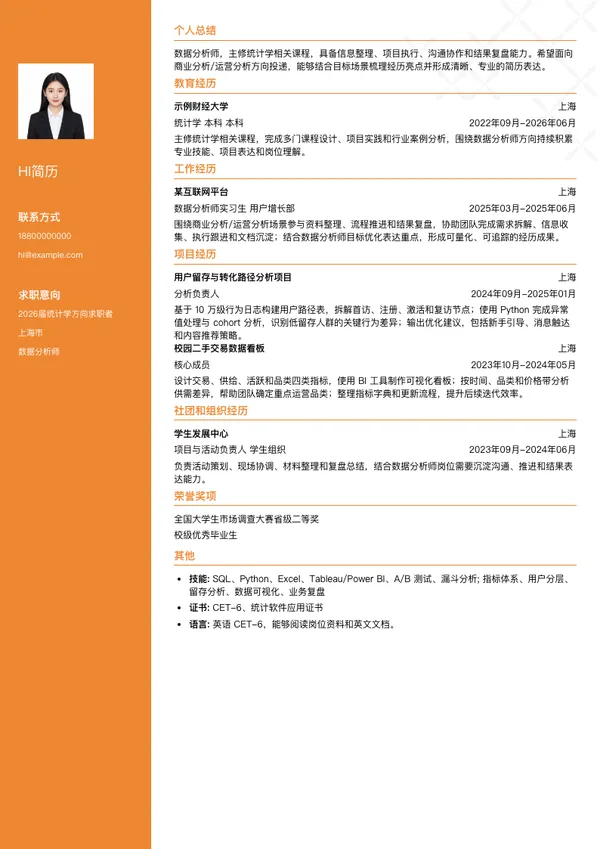 数据分析师简历模板
