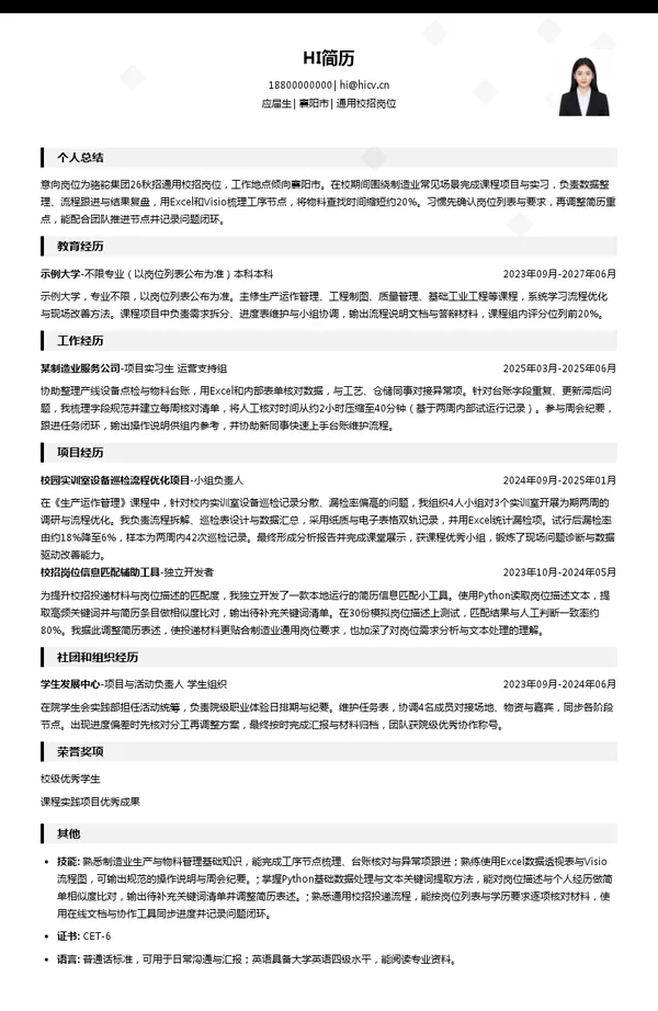骆驼集团股份有限公司通用校招岗位投递简历模板