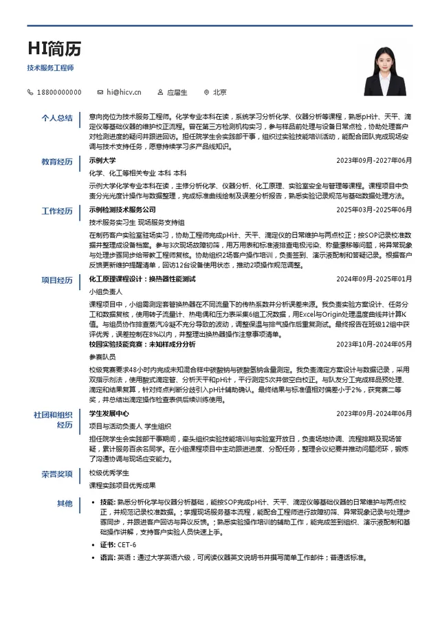 梅特勒托利多技术服务工程师投递简历模板