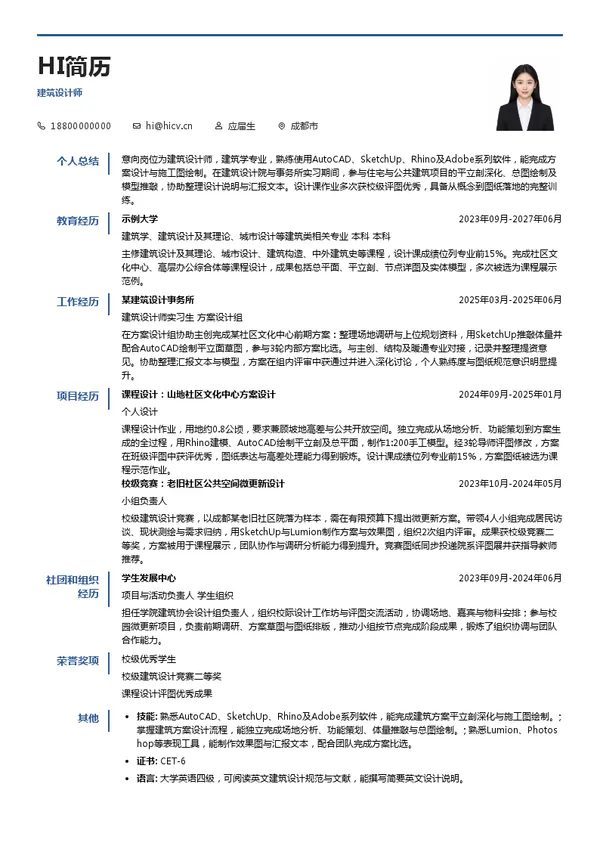四川省建筑设计研究院有限公司建筑设计师投递简历模板