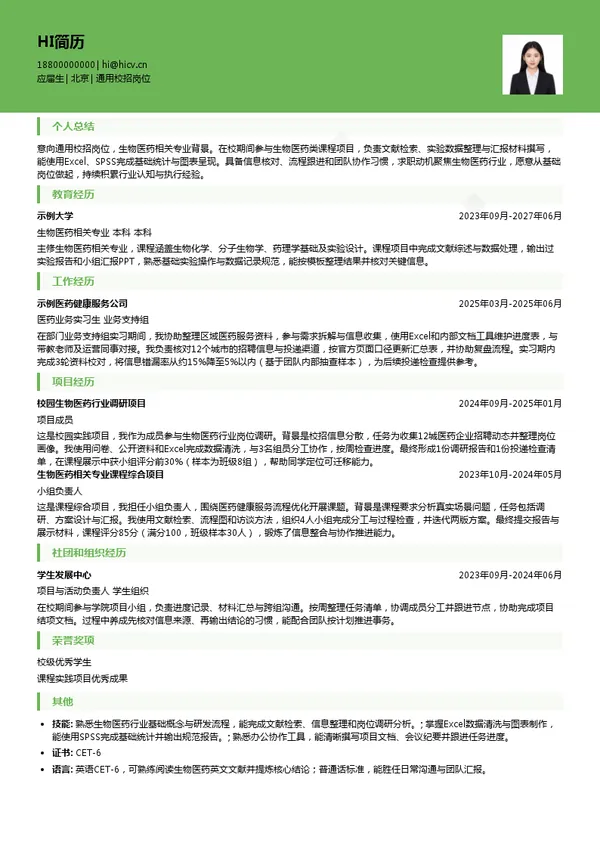 瑞尔集团通用校招岗位投递简历模板