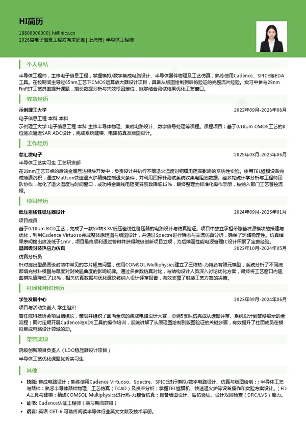 免费半导体工程师简历模板