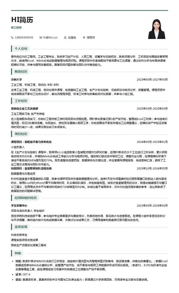 河南瑞孚实业有限公司IE工程师投递简历模板