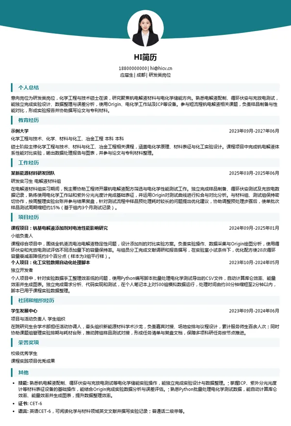 川发兴能研发类岗位投递简历模板