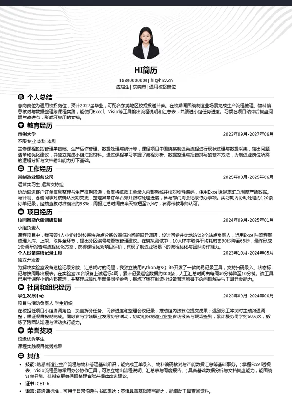 广东中泰工业科技股份有限公司通用校招岗位投递简历模板