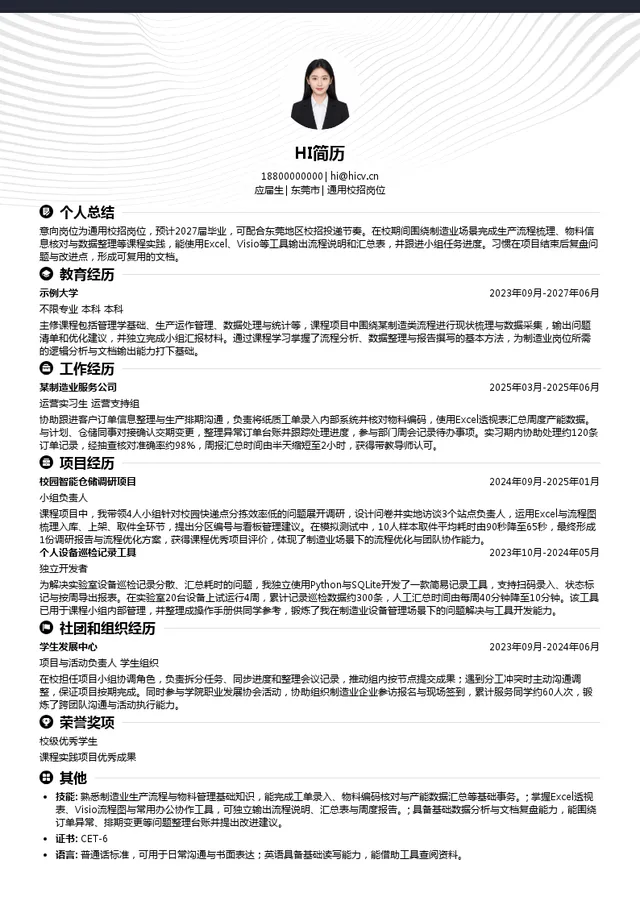广东中泰工业科技股份有限公司通用校招岗位投递简历模板