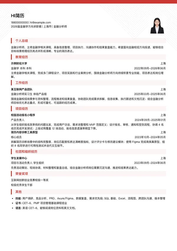 金融分析师简历模板