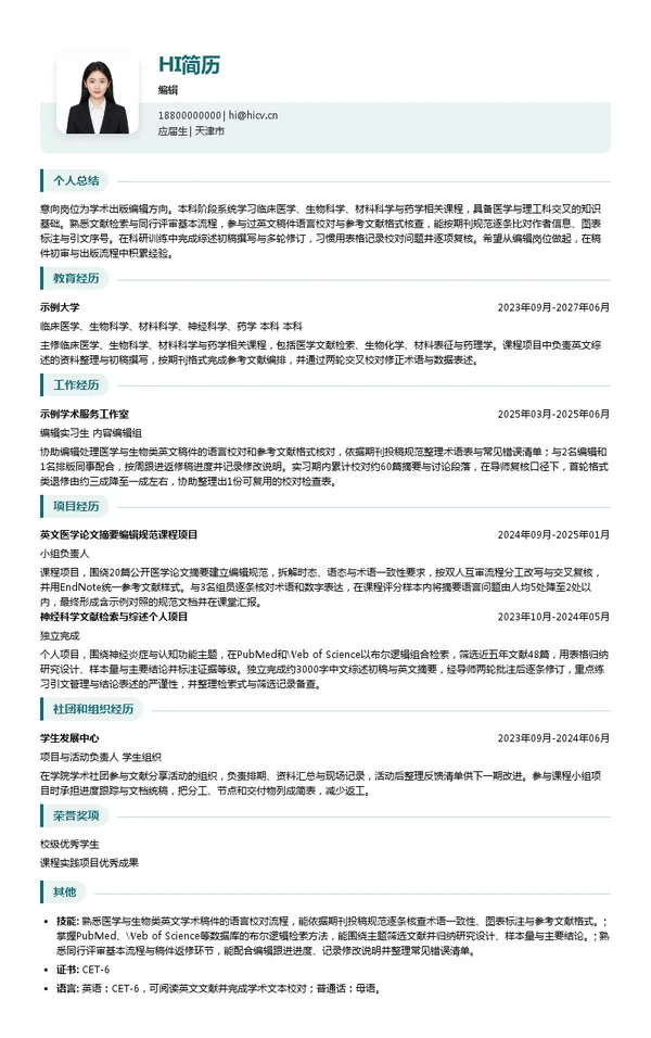 IMR Press编辑投递简历模板