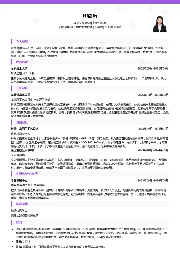 水处理工程师简历模板