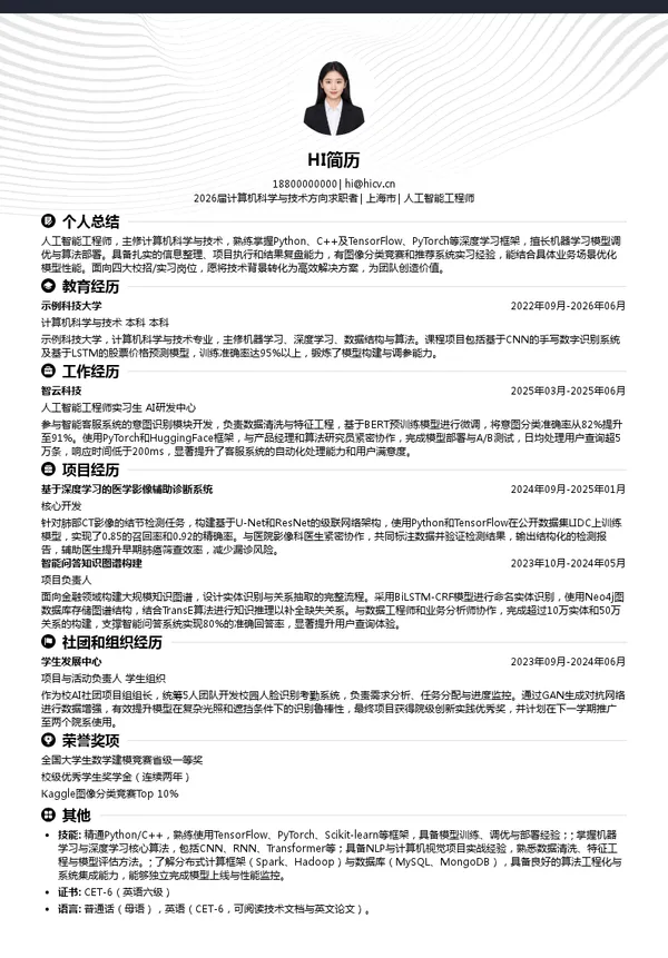四大人工智能工程师简历模板