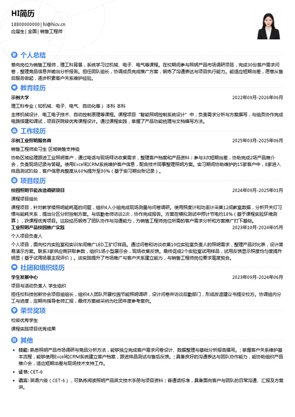 海洋王照明科技股份有限公司销售工程师投递简历模板