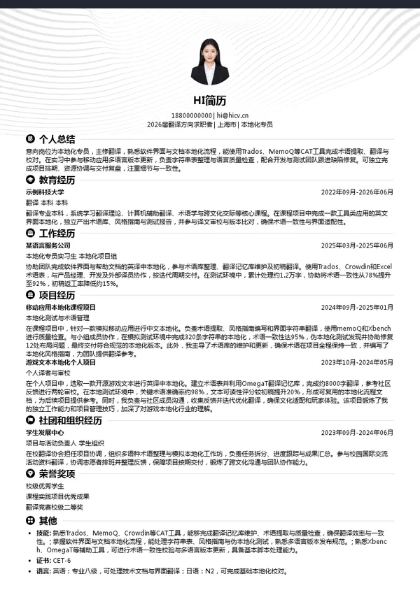 本地化专员简历模板