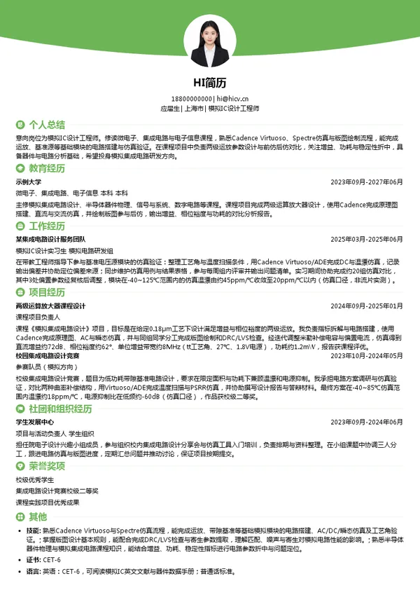 维安半导体模拟IC设计工程师投递简历模板