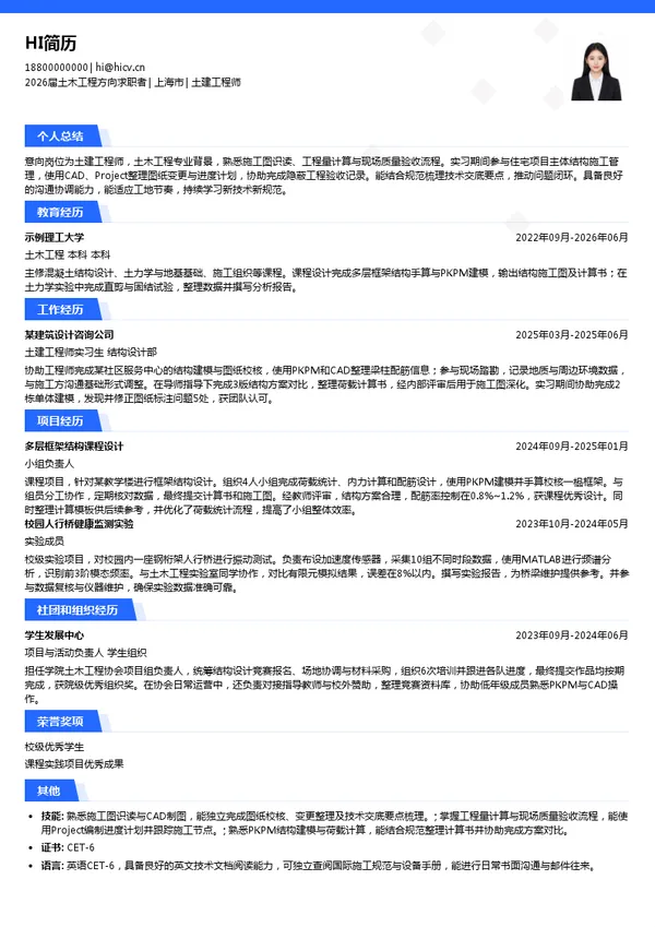 土建工程师简历模板