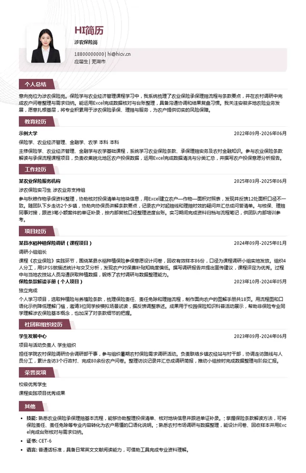 国元农业保险股份有限公司安徽分公司涉农保险岗投递简历模板
