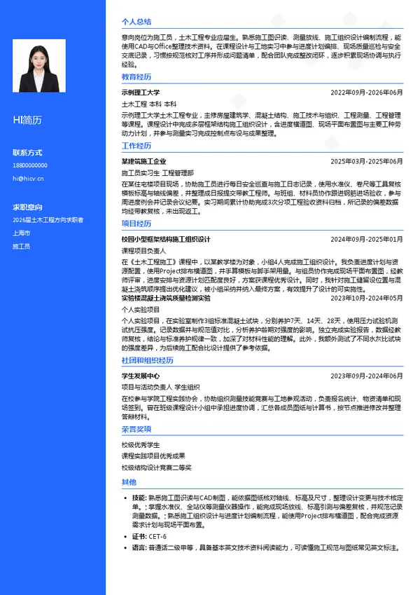 施工员简历模板