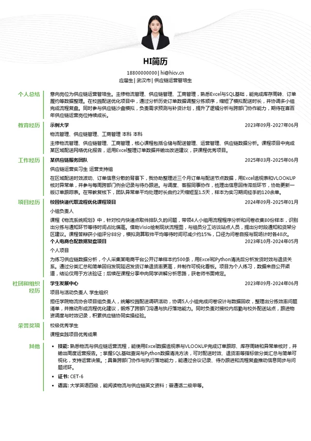 广东喜百年供应链科技有限公司供应链运营管培生投递简历模板