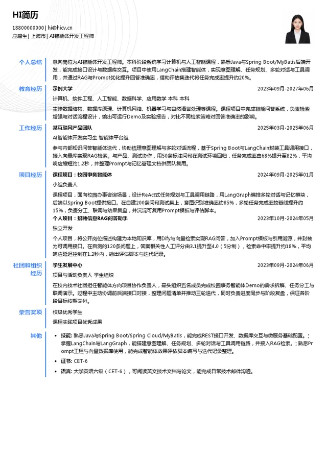 中通服软件AI智能体开发工程师投递简历模板