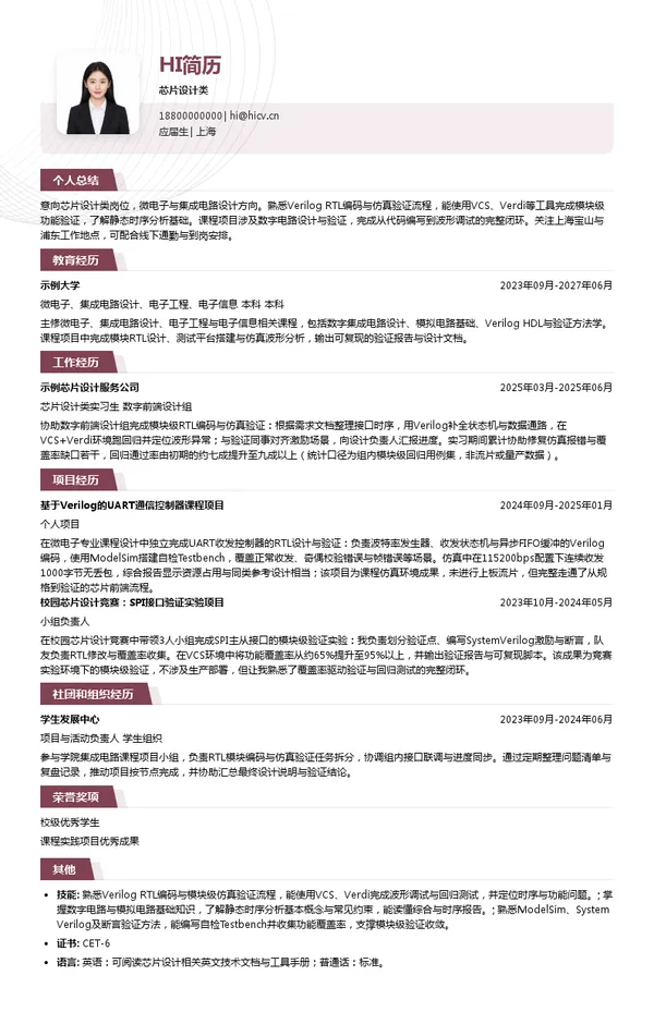 聪链集团芯片设计类投递简历模板