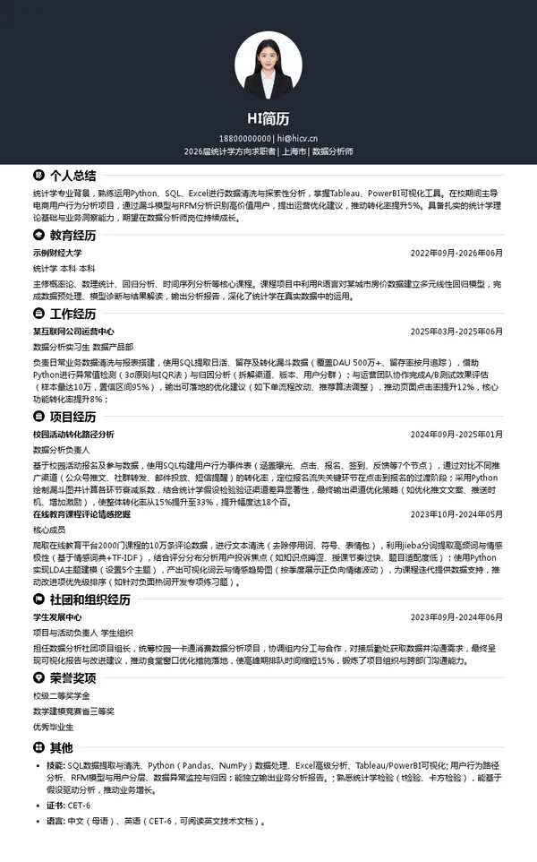 数据分析师简历模板