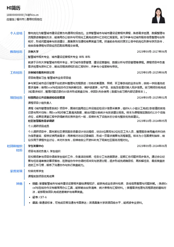 福州市江南智慧城市建设运营有限公司通用校招岗位投递简历模板