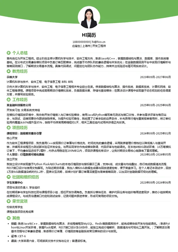 上海期货信息技术有限公司开发工程师投递简历模板
